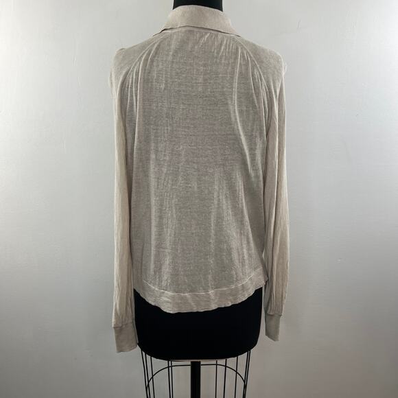 THEORY Beige Long Balloon Sleeve Linen Blend Button Down Shirt Top Blouse Size S - Picture 7 of 10